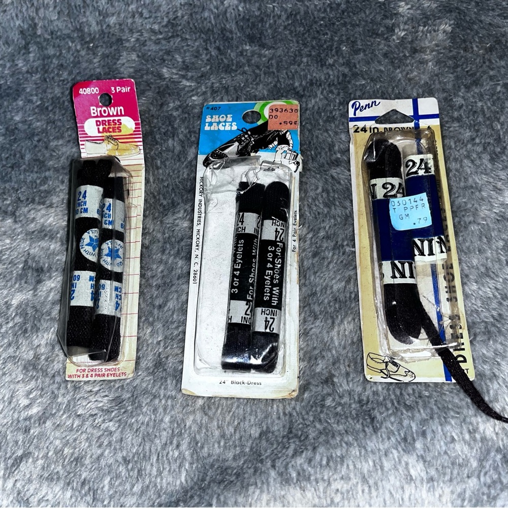 Lot of 3 Pairs of Various Dress Shoelaces Black And Brown